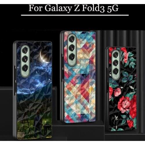Tempered Glass Starry Sky Painted Fold Flip Case For Samsung Galaxy Z Fold 3 2 Hard Protective Cover for Galaxy Z Fold3 Fold2 5G
