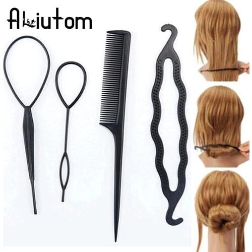 4Pcs/Set Black Plastic DIY Styling Tools Pull Hair Clips For Women Hairpins Comb Hair Bun Maker Dount Twist Hair Accessories