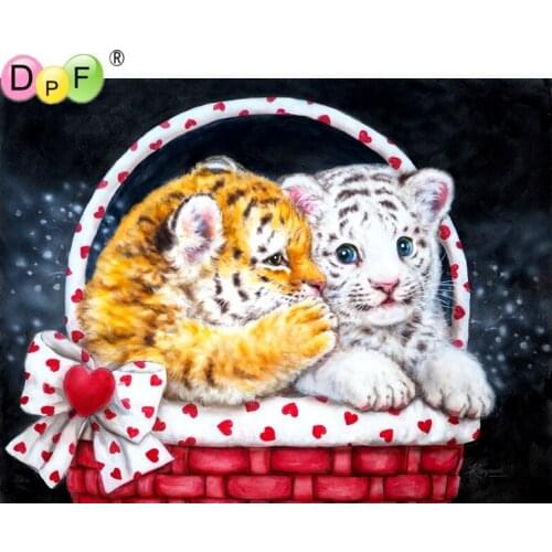 DPF Diamond Embroidery Needlework basket tigers 5D Round full Diamond painting Cross Stitch diamond Mosaic home decor crafts