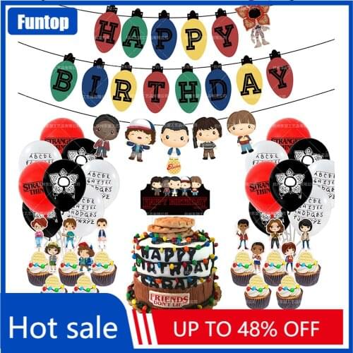 Hot TV Stranger Things Theme Birthday Party Decorations Paper Banner Cupcake Toppers Eleven Things Birthday Party Favors