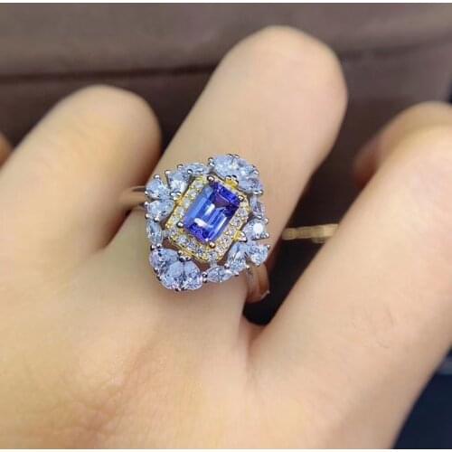 Fashion Tanzanite ring Real and natural tanzanite ring 925 sterling silver Fine women jewelry