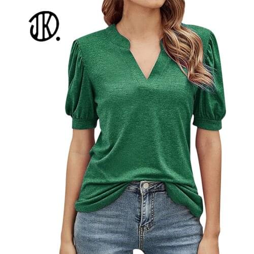 Summer V-Neck Knitted Pullovers Ladies Basic Solid Color Tee Top Short Sleeve Female Harajuku V Neck Tops Plus Size T Shirts 2XL