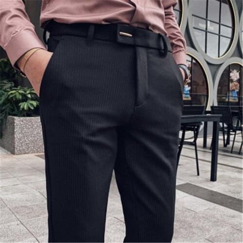 Autumn and winter mens casual pants business casual trousers Slim stretch new striped Korean mens pants