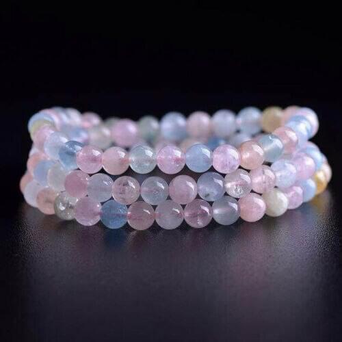 Top Quality Natural Colorful Morganite Bracelet Quartz Crystal Clear 6mm 3 Laps Round Beads Stretch 3 Laps Women Men AAAAA