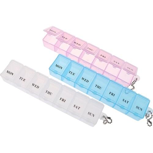 3 Colors 7 Days Weekly Tablet Pill Medicine Box Holder Storage Organizer Container Case Pill Box Splitters With Chain
