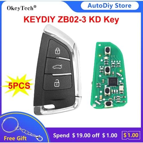 Okeytech 5PCS Original KEYDIY ZB01 Universal Smart Remote Key For KD X2/KD900/Mini KD Programmer ZB Series KD Key Fob 4 Buttons