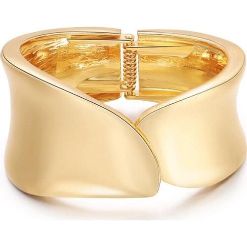 ORNAPEADIA Popular Fashion Simple Gold-plated Bracelet for Women Leaf Shape Asymmetrical Wide Side Bracelet Cuff Bangles