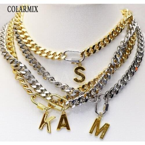 5pcs Letters pendants necklace 8mm /6mm wide thick big chain necklace leave message to choose the letters 9689