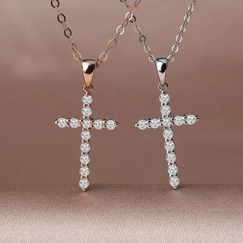 Cross necklace style shiny moissanite pendant for necklace real 925 silver gem shiny better than diamond girl gift Chirst