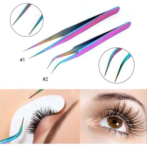 Stainless Steel Tweezer Eyelash Extension Blackhead Remover Acne Needle Curved Straight Rainbow Nail Art Tool Accessories