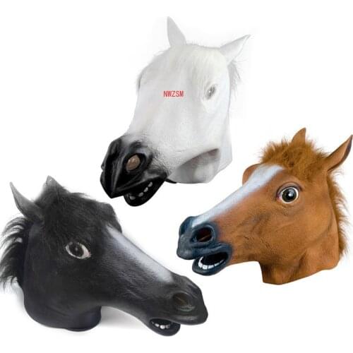 Full Head Latex Adult Creepy Decoration Halloween Mask Theater Horse Supplies Party Costume Decor Face Animal Toys Prank Cosplay