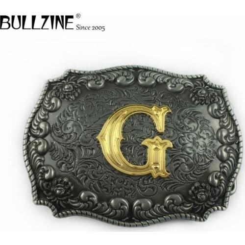 The Bullzine letter G belt buckle with pewter and gold finish FP-03687-G suitable for 4cm width belt