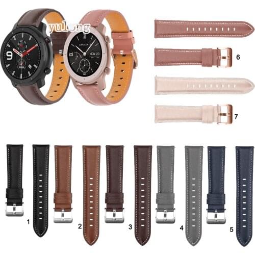 22mm Leather Watch Band Strap for Huami Amazfit GTR 42mm 47mm Replacement 20mm Wrist bands For amazfit GTS Bip U S Lite Neo