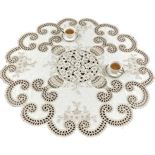 Luxurious brown flowers lace embroidery cloth art circular tablecloth table runner Table flag dust covers Placemat