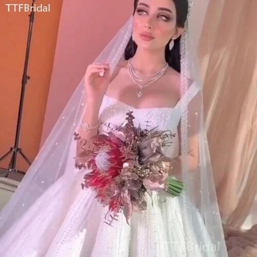 Dubai Saudi Luxury Beaded White Wedding Dresses Spaghetti Straps Bridal Gown High-end Bride Dress Vestido de Novia Robe de Marié