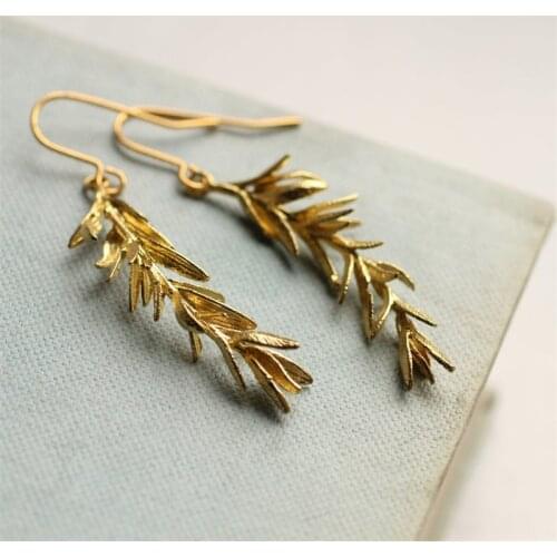 Nature Plant Inspiration Rosemary Leaf Earrings / Medicinal Herb Jewelry / Meadow Wildflower / Twig Branch Herb Earrings JI39FU4