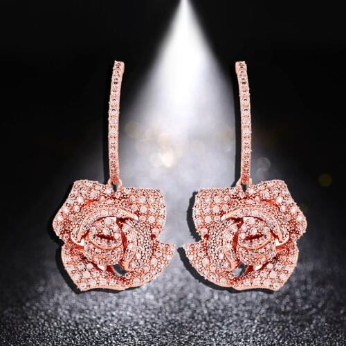Rose Flower Earrings Fine Jwelery Luxury Silver Needle Wholesale Hot Sale Fashion Earrings for Women Gift AAA Zircon Top Quaity