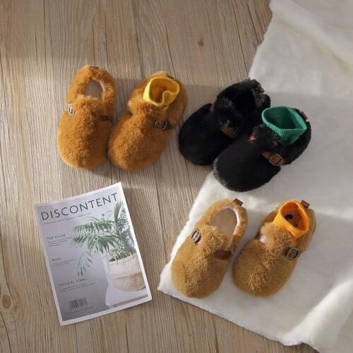 Cute Kids Fur Shoes Slip on Girls Princess Shoes Soft Boys Winter Shoes Warm Comfortable Children Flats Retro Plush Baby Loafers