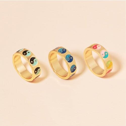 Y2K Jewelry Rainbow Yin Yang Rings For Women Metal Punk Cool Fashion Hip Hop Goth Rings Charms 90s Aesthetic Gift Wholesale