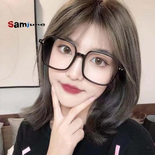 Samjune Women Glasses Frame Oversized Square PC Eyeglasses Vintage Reading Clear Lens Transparent Optical Spectacle Frame