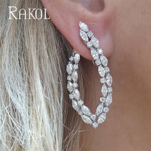 RAKOL 2021 New Fashion Cubic Zirconia O Shape Stud Earrings White Gold Color Classic Wedding Jewelry for Women Girl Gift