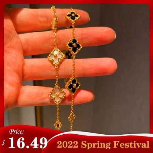 2021 Vintage Solid Color Lucky Four Leaf Clover Charm Bracelets For Women Stainless Steel Bracelets Jewelry Bracelet Gift