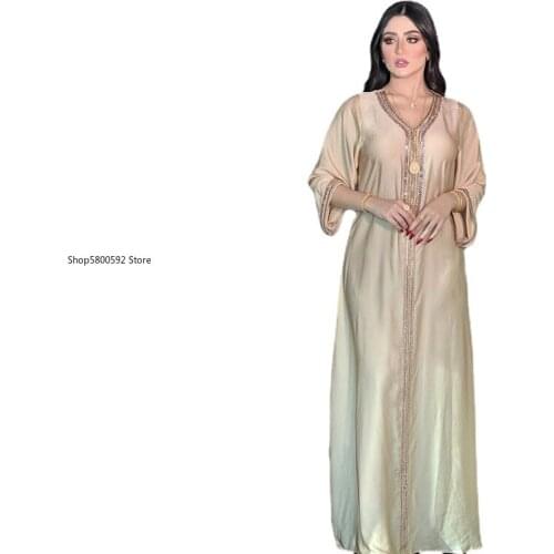Muslim Dress Velvet Dubai Turkey Arabic Oman Abaya Autumn 2021 Women Diamond Beaded Moroccan Kaftan Islamic Clothing Jalabiya