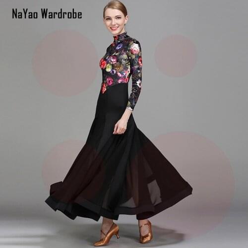 2021 New 1731 Latin Dance Dress Women Floral Patchwork Long Sleeve Design Modern Dance Dress for Dancing Performance Show Cloth