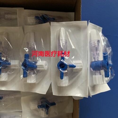 1pcs Disposable three-way valve connector t tee medical Disposable blue three-way plug valve syringe adapter of drug dispenser