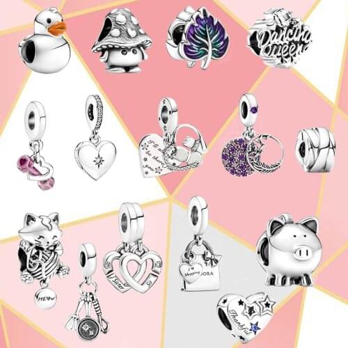 2021 Quality New Sterling Silver Dumbbell Heart-shaped Rubber Duck Ribbon Clip-on Star Pendant Round Bead Fashion Diy Jewelry