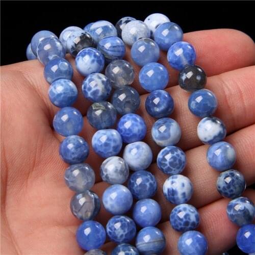 6mm 8mm 10mm Natural Blue Cracked Dragon Veins Agat Stone Beads Loose Bead For Jewelry Making DIY Necklace Bracelet Accessories