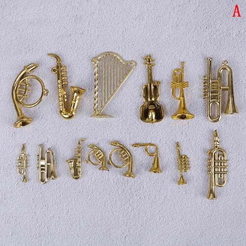 7/14pcs Mini Plastic Musical Instrument Gold Christmas Tree Hanging Xmas Decor For Friends Collecting Musical Cute Pendant