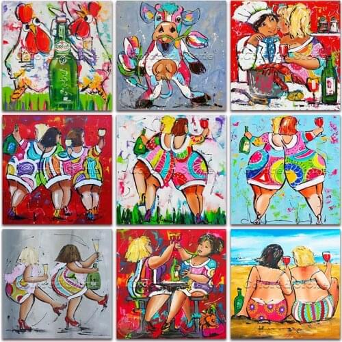 New Diamond painting Fat lady cartoon Woman Colorful animal cow Cattle Full Square Drill embroidery Cross stitch mosaic FW HC 04