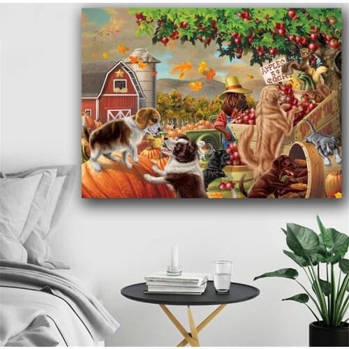 Diamond Painting 5d DIY Animal dog autumn harvest apple Diamond Embroidery Cross Stitch Craft Full Square/Round Rhineston TT5341