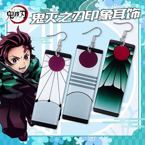 Amine Demon Slayer Cosplay Kamado Tanjirou Kamado Nezuko 2.5*7cm Acrylic Alloy Women Men Cute Halloween Role Playing Earring
