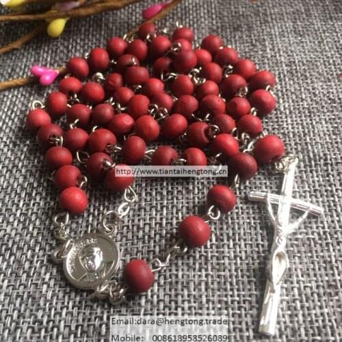 Free shipping perfume rose scented rosary necklace/ red bead rosary wooden bead rosary necklace special offer 10pieces/lot