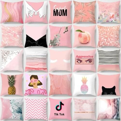 Summer Theme Throw Pillow Case Pink Geometric Cat Lover Fruit Cushion Covers for Home Sofa Chair Decorative Pillowcases