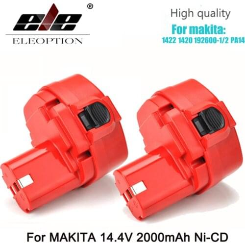 ELEOPTION 2PCS NEW 14.4 Volt 2000mAh NI-CD Power Tool Battery for MAKITA 14.4V Battery for Makita 1422,1420,192600-1, 194172-2