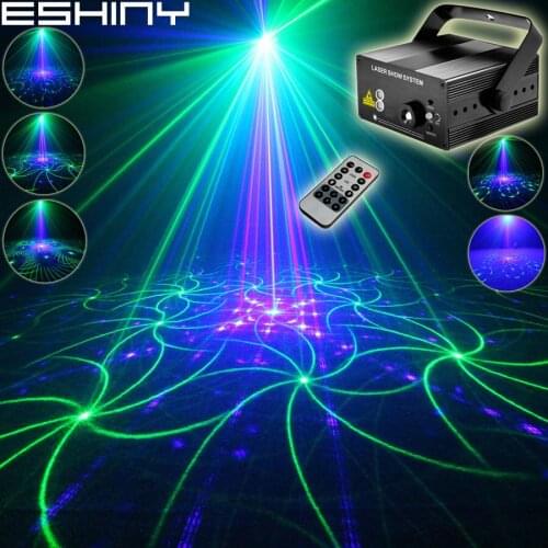 ESHINY Remote Mini Green Blue Laser 24 Patterns Projector Blue Led Bar DJ Dance Disco Family Party Lighting Light Show N6T194