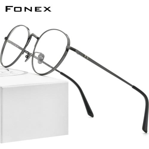 FONEX Pure Titanium Glasses Frame Men Retro Round Myopia Optical Prescription Eyeglasses Frames Women Vintage Eyewear 884