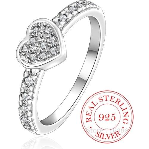 Mothers Day Gift Original Zircon Crystal Heart Ring 925 Sterling Silver Fashion Love Heart Rings For Women Wedding Fine Jewelry