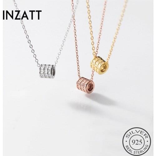 INZATT Real 925 Sterling Silver Zircon Round Choker Necklace For Fashion Women Party MInimalist Fine Jewelry Accessories Gift