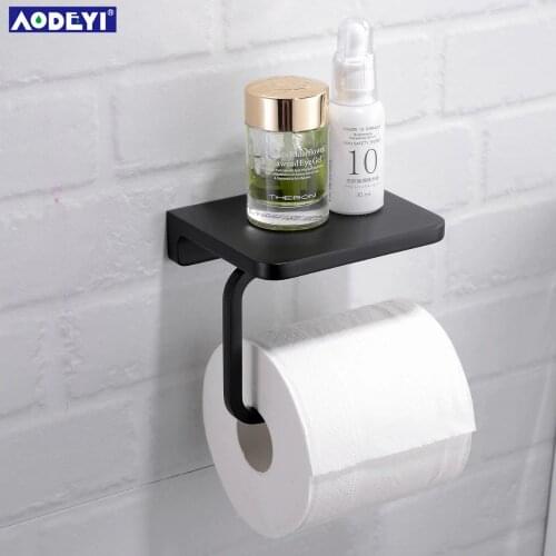 AODEYI Brass Toilet Paper Holder Tissue Hanger Bathroom Rolling Paper Holder Phone Shelf Matte Black Chrome Gold Wall Mount Hold