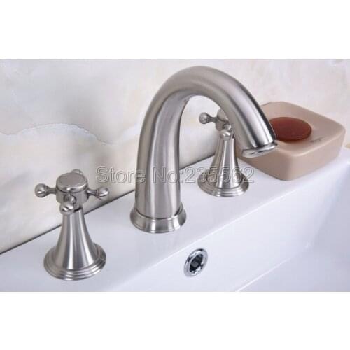 Brushed Nickel Widespread 3 Holes Dual Handles Bathroom Tub Sink Faucet Mixer Tap Lbn017