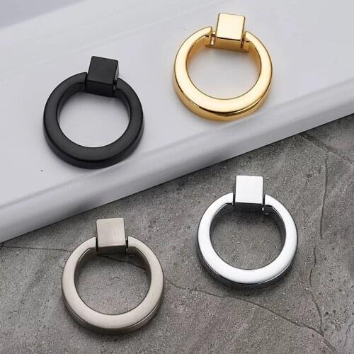 Metal Cabinet Drawer Furniture Knob Handle Key Ring Zinc Silver Black Gold For Dresser Cupboard Wardrobe Kitchen Closet Knob