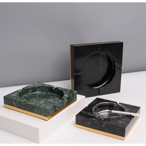 Marble Portable Cigar Ashtray For Office Living Room Clubhouse KTV Useful Creative Home Furnishing Ornament Green/Black 16*16CM