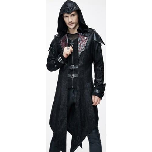 Devil Fashion Punk Jackets For Men Gothic Noble Swallowtail Coats Steampunk Autumn Winter Hooded Coats Handsome Overcoats