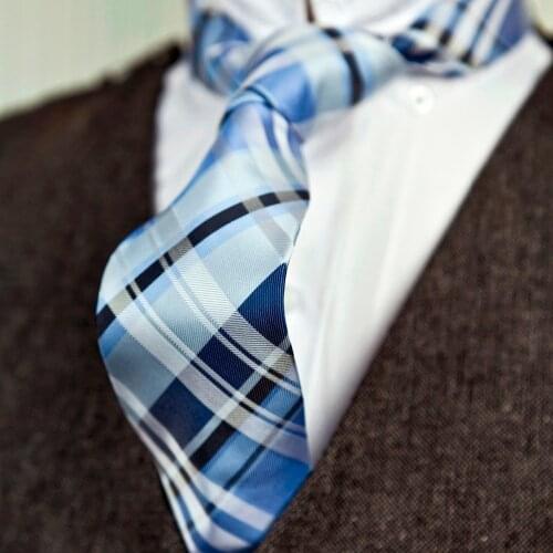 Mens Ties Neckties Checked Scottish Plaid Blue White Multicolor 100% Silk Jacquard Woven New Casual Business Formal Wholesale