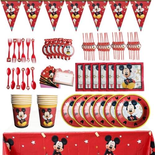 127pcs Disney Mickey Mouse Happy Birthday Party Set Mickey Party Cup Plate Straw Cards Frok Deocoration For Kids Gifts Favor