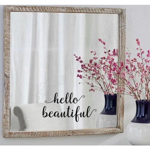 Hello Beautiful Mirror Decal Salon Wall Stickers Self Love Quote Bedroom Glass Door Decoration Wall Decals B334